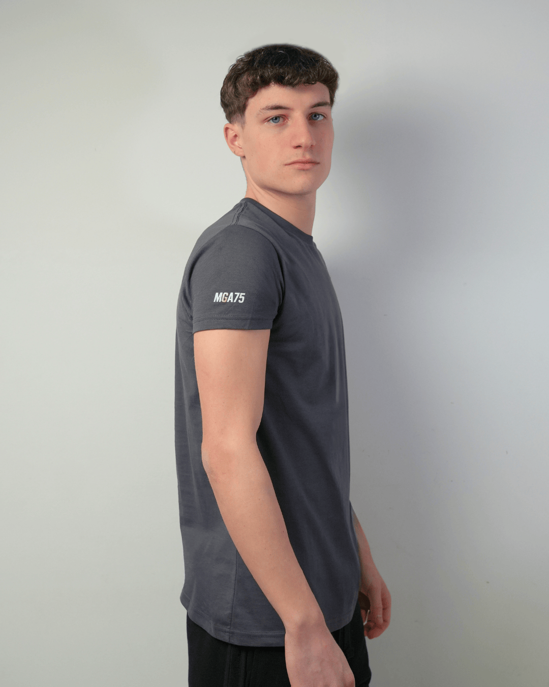 T-shirt girocollo in cotone grigio