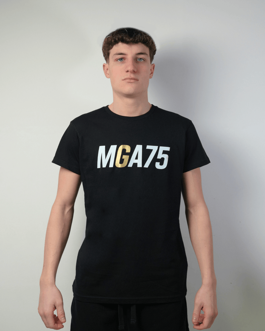 T-shirt girocollo in cotone nero con logo frontale