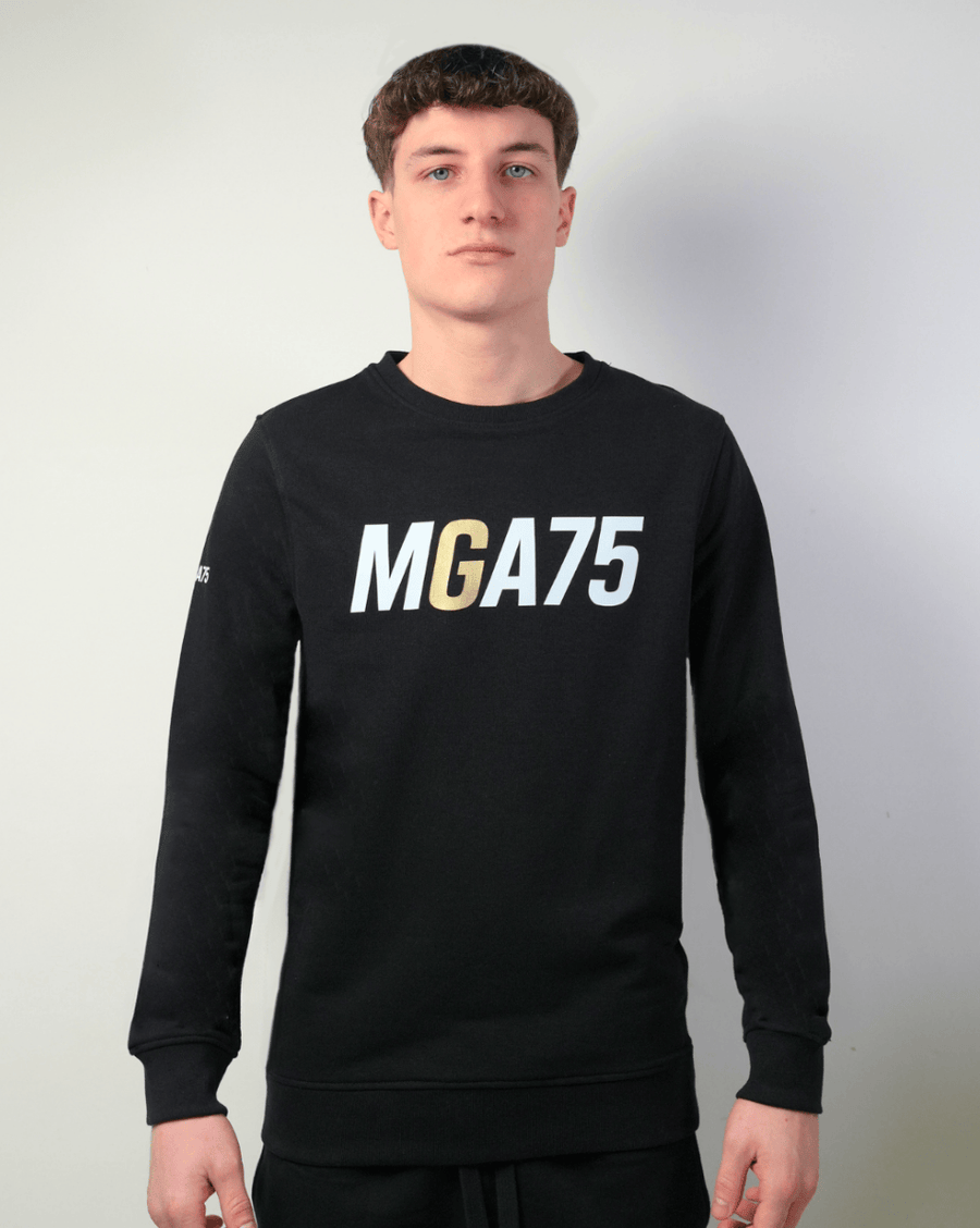 Felpa girocollo in cotone nero logo frontale